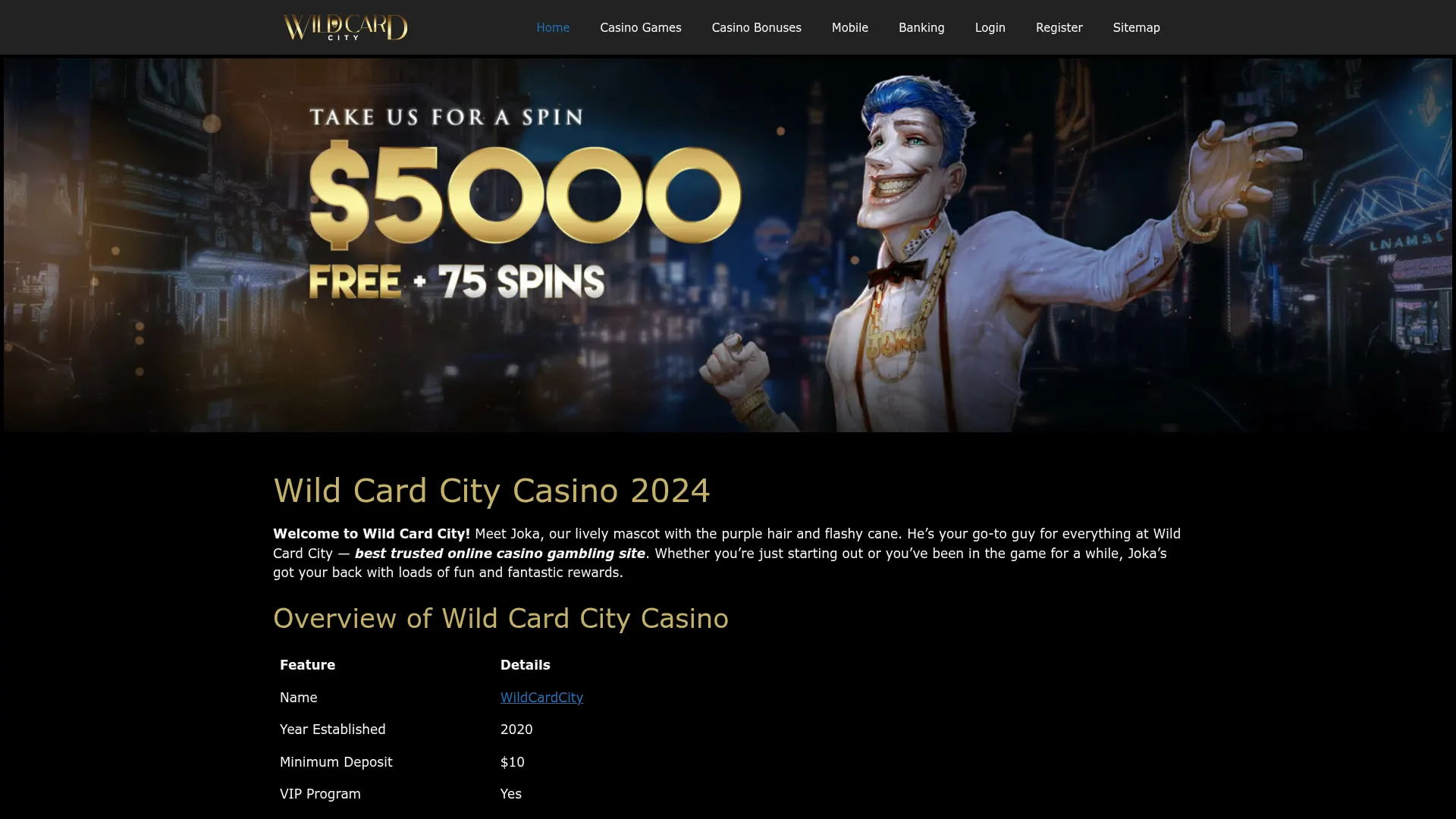 Wild Card City Casino browser access